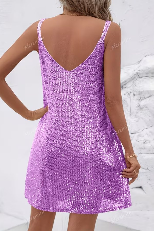 Women's Sequin V-Neck Mini Christmas Party Dress