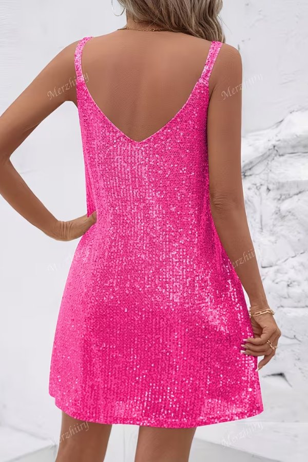 Women's Sequin V-Neck Mini Christmas Party Dress