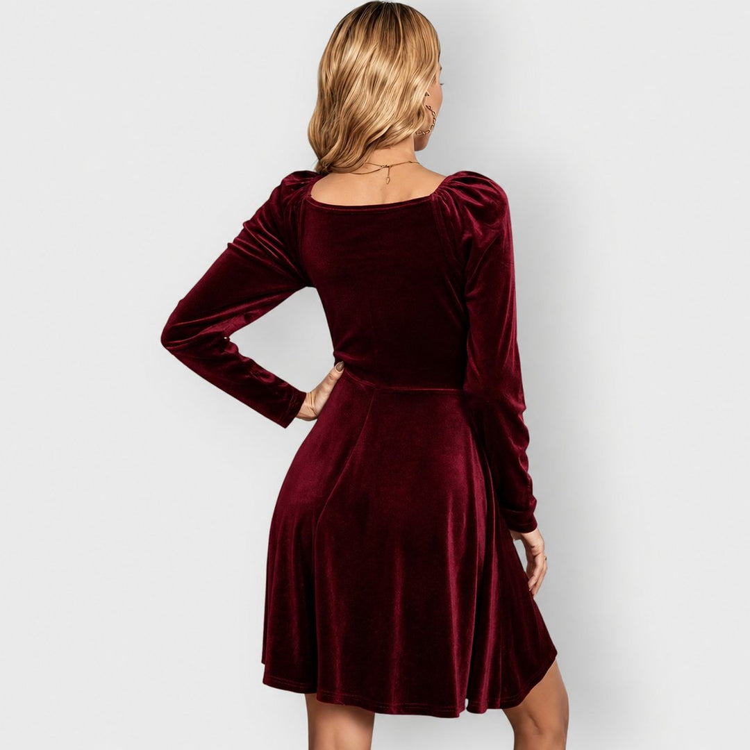 Women's Velvet Long Sleeve V-Neck Mini Christmas Party Dress