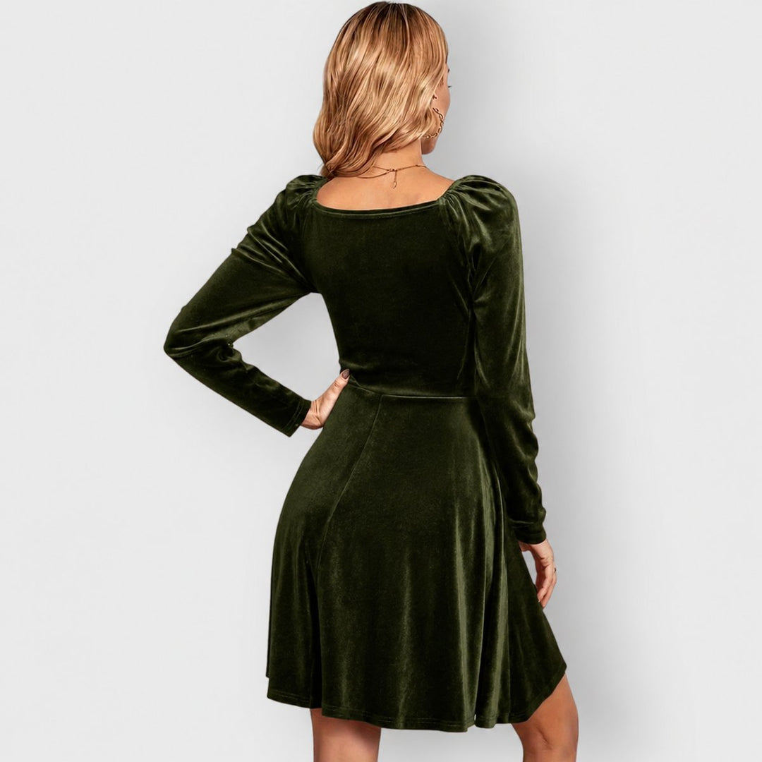 Women's Velvet Long Sleeve V-Neck Mini Christmas Party Dress