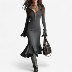 Philippa | Women's Ribbed Knit Zip-Up Sweater Dress